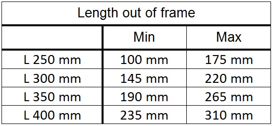 Darimo T1 Loop seatpost length chart